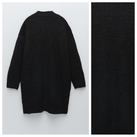NWT. Zara Black Midi Knit Open Front Cardigan. Size M. - Picture 6 of 9